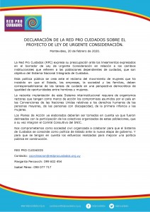 DECLARACIÓN DE LA RED PRO CUIDADOS SOBRE EL PROYECTO DE LEY DE URGENTE CONSIDERACIÓN